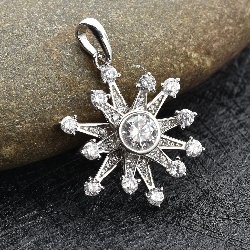 Weißer Zirkonia Schneeflocken-Anhänger, 925 Silber rhodiniert ca. 1,52 ct