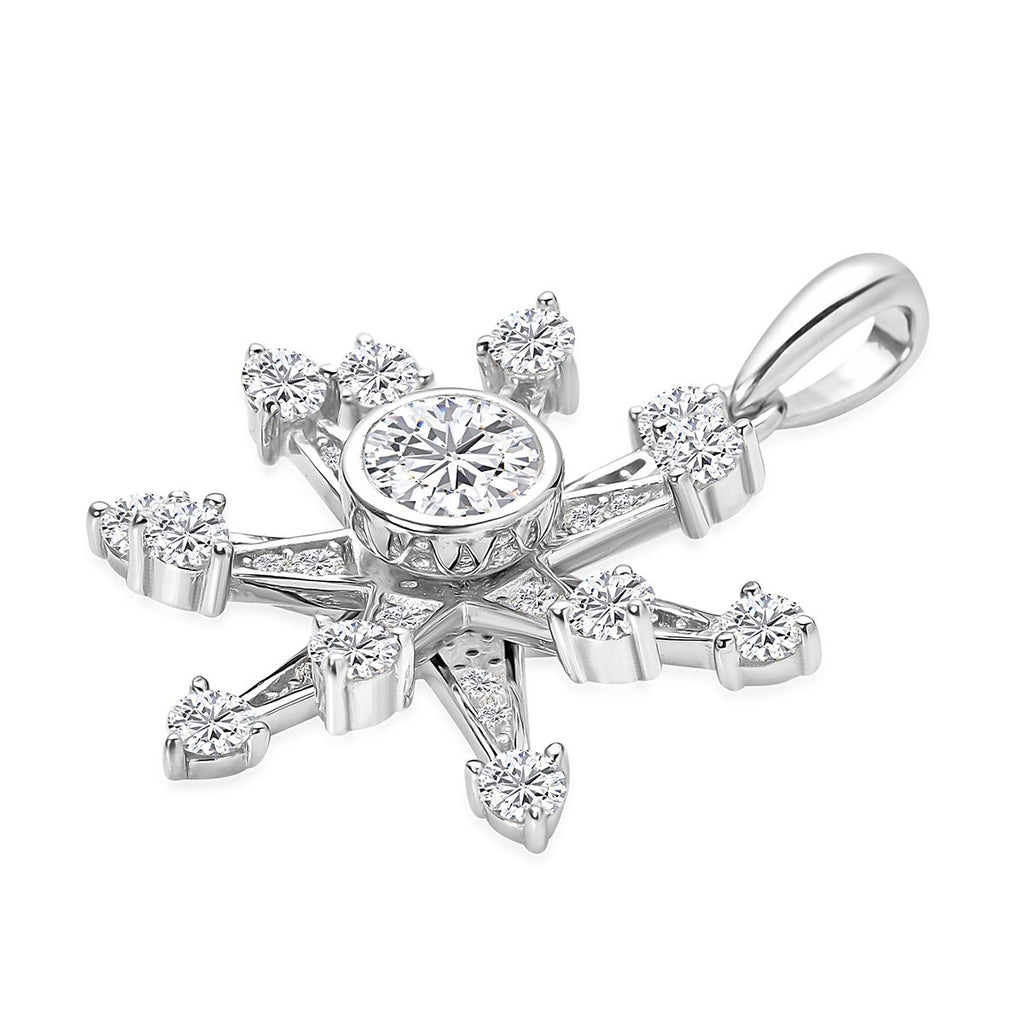 Weißer Zirkonia Schneeflocken-Anhänger, 925 Silber rhodiniert ca. 1,52 ct