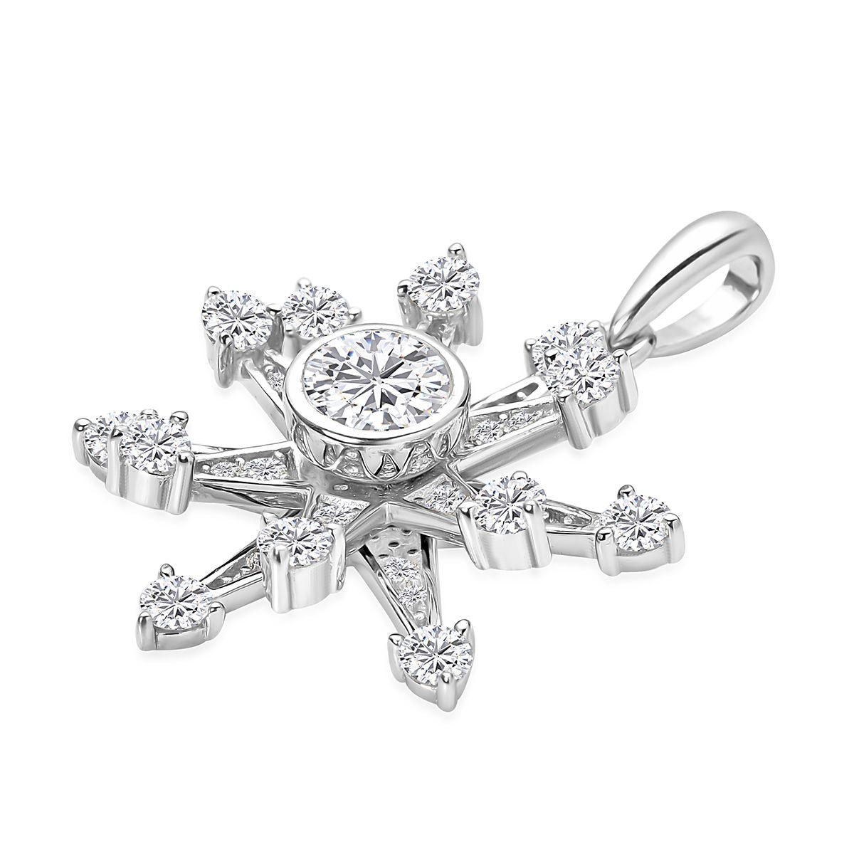 Weißer Zirkonia Schneeflocken-Anhänger, 925 Silber rhodiniert ca. 1,52 ct