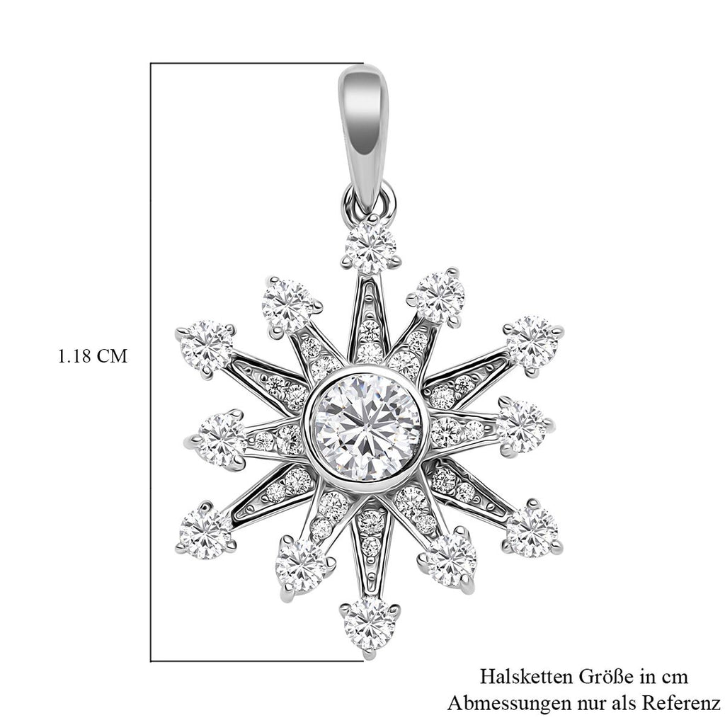 Weißer Zirkonia Schneeflocken-Anhänger, 925 Silber rhodiniert ca. 1,52 ct