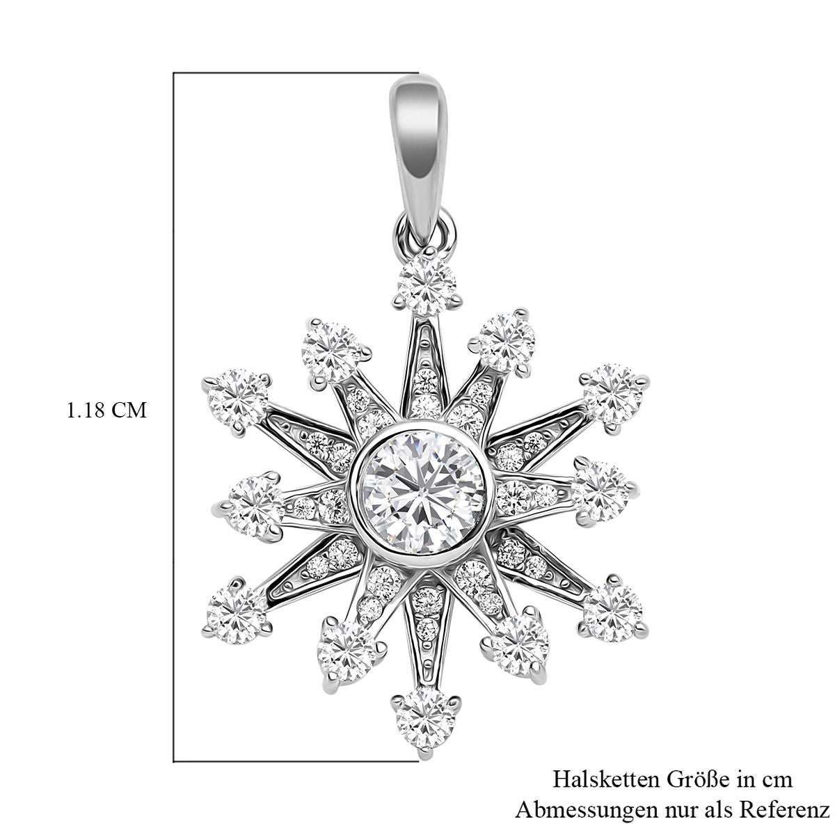 Weißer Zirkonia Schneeflocken-Anhänger, 925 Silber rhodiniert ca. 1,52 ct