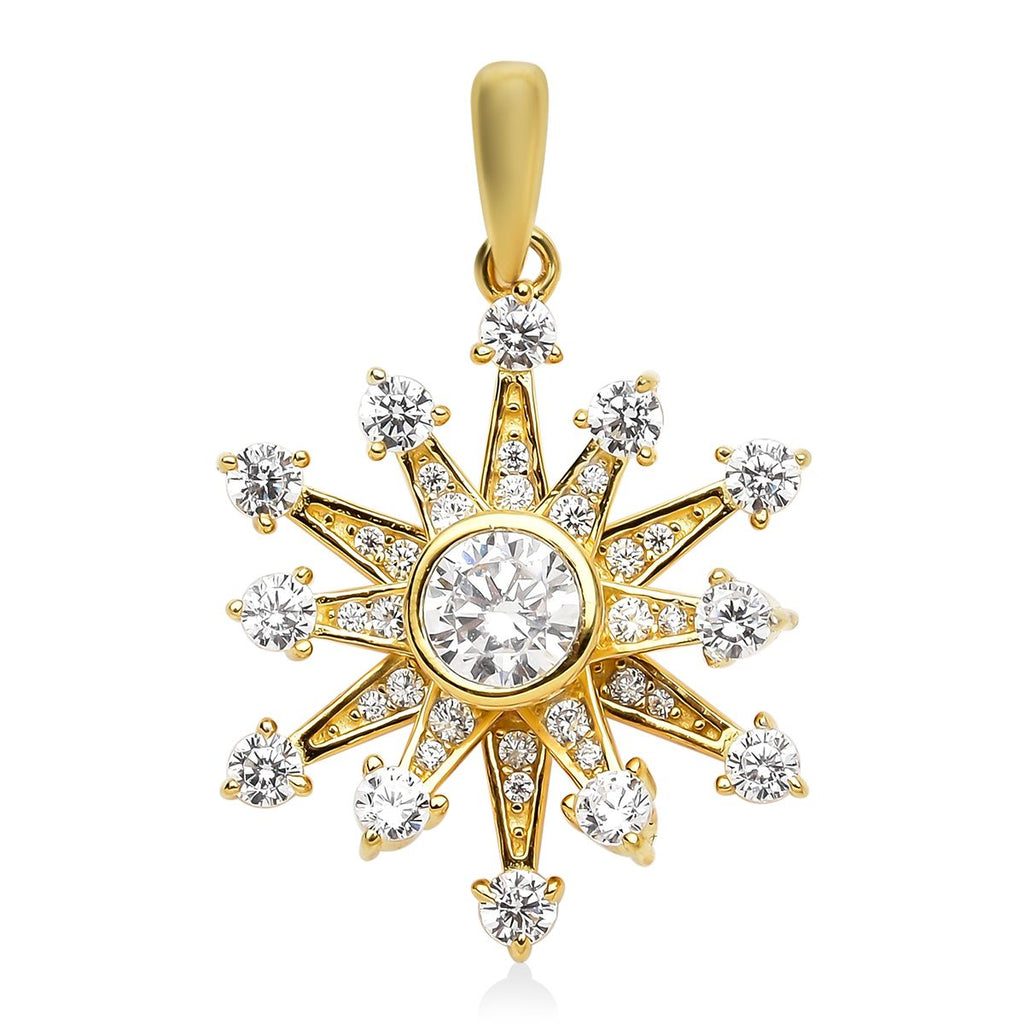 Weißer Zirkonia Schneeflocken-Anhänger, 925 Silber vergoldet ca. 1,52 ct