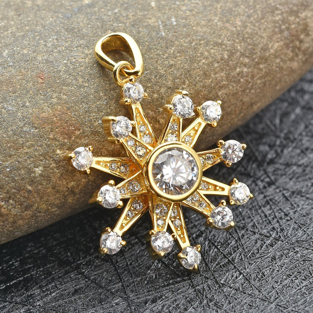 Weißer Zirkonia Schneeflocken-Anhänger, 925 Silber vergoldet ca. 1,52 ct