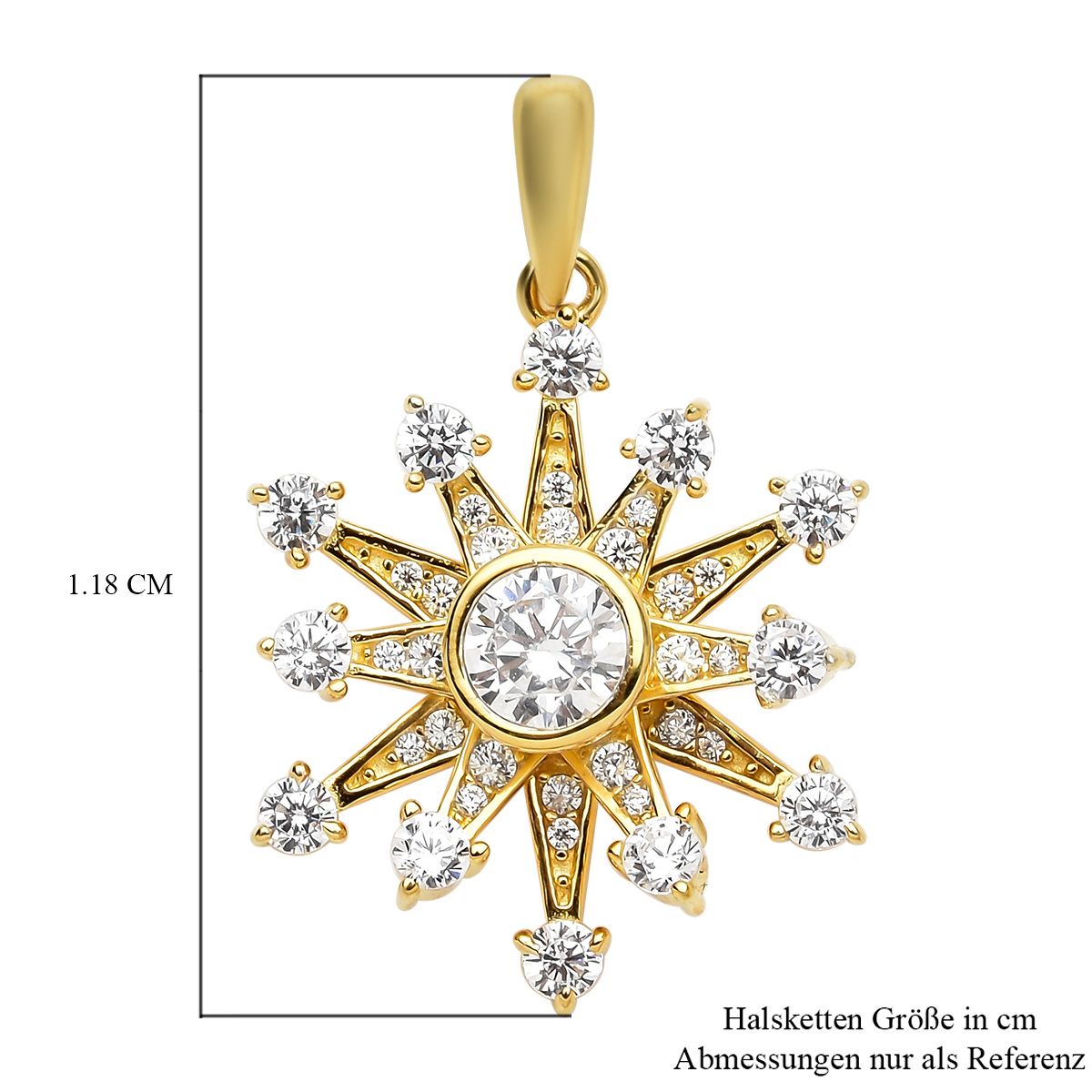 Weißer Zirkonia Schneeflocken-Anhänger, 925 Silber vergoldet ca. 1,52 ct