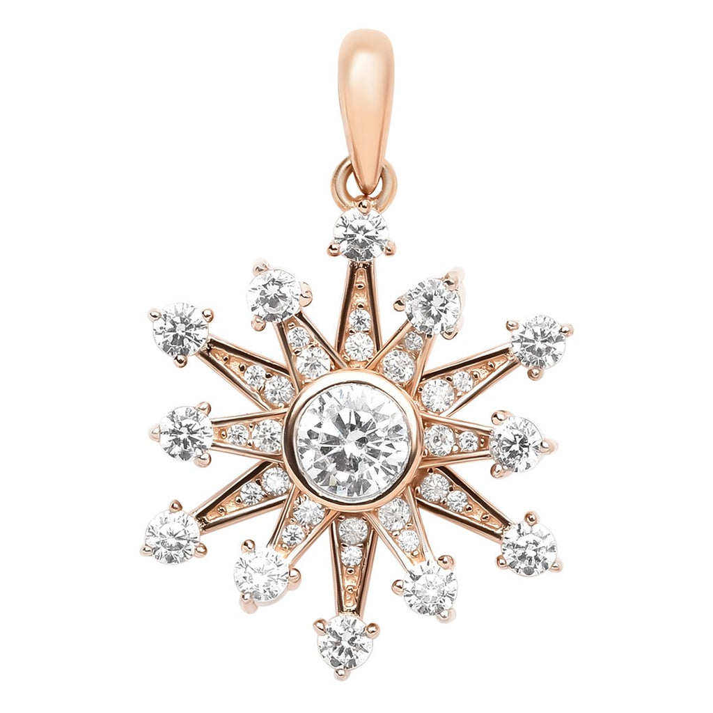 Weißer Zirkonia Schneeflocken-Anhänger, 925 Silber rosévergoldet ca. 1,52 ct