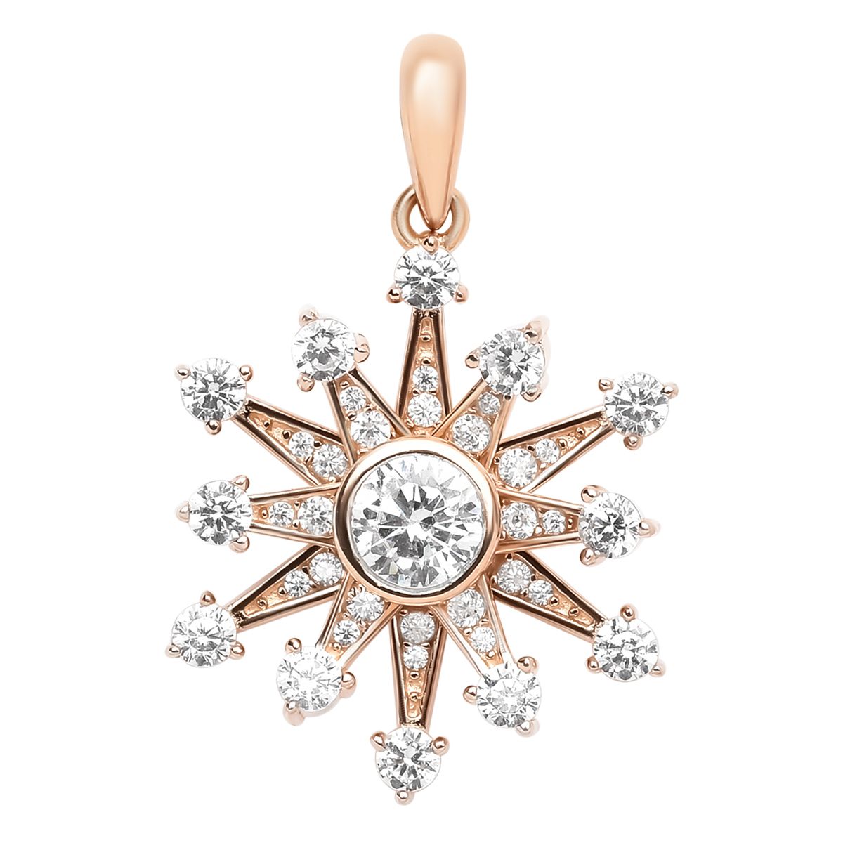 Weißer Zirkonia Schneeflocken-Anhänger, 925 Silber rosévergoldet ca. 1,52 ct