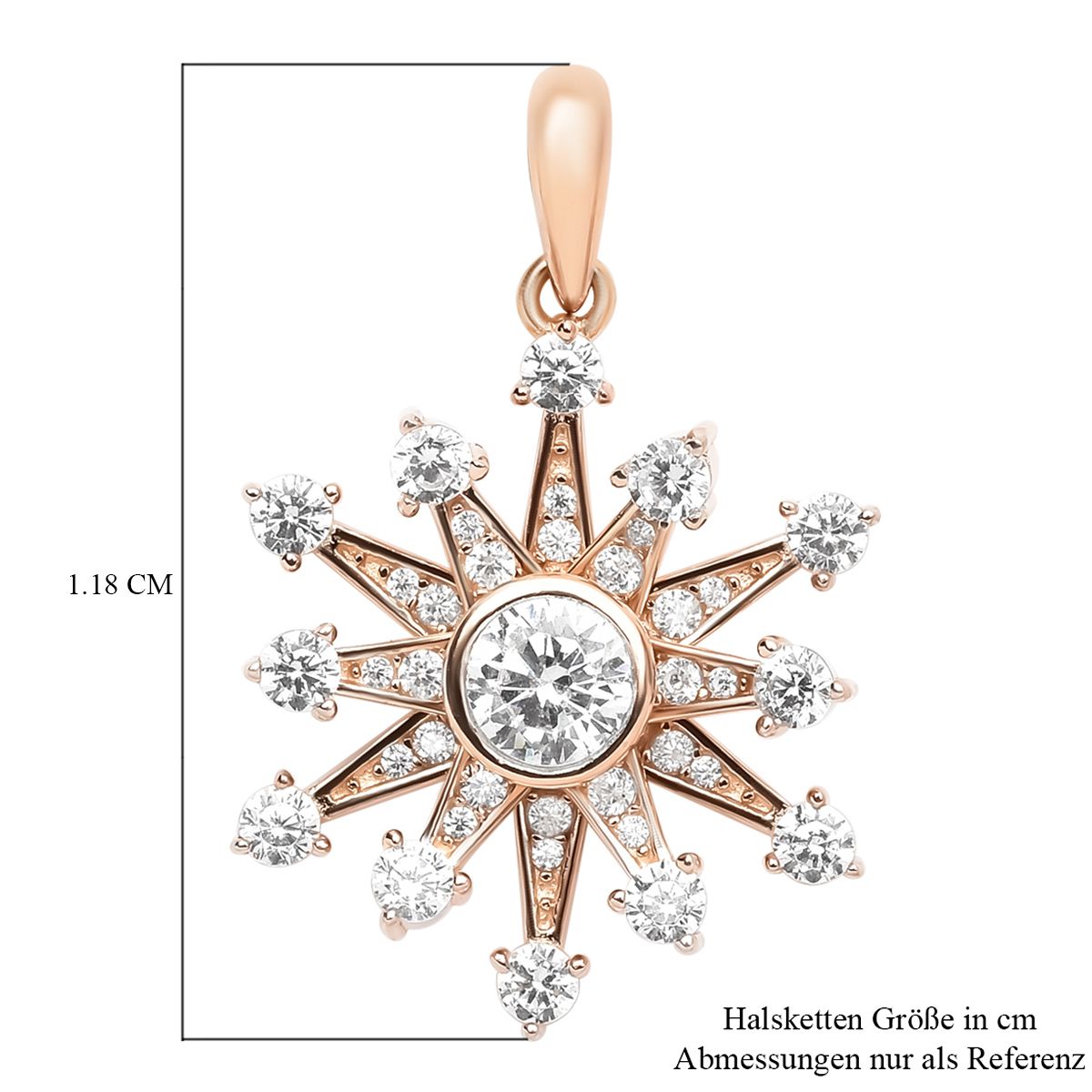 Weißer Zirkonia Schneeflocken-Anhänger, 925 Silber rosévergoldet ca. 1,52 ct