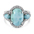 Larimar und weißer Zirkon Ring, 925 Silber platiniert (Größe 16.00), ca. 8.26 ct