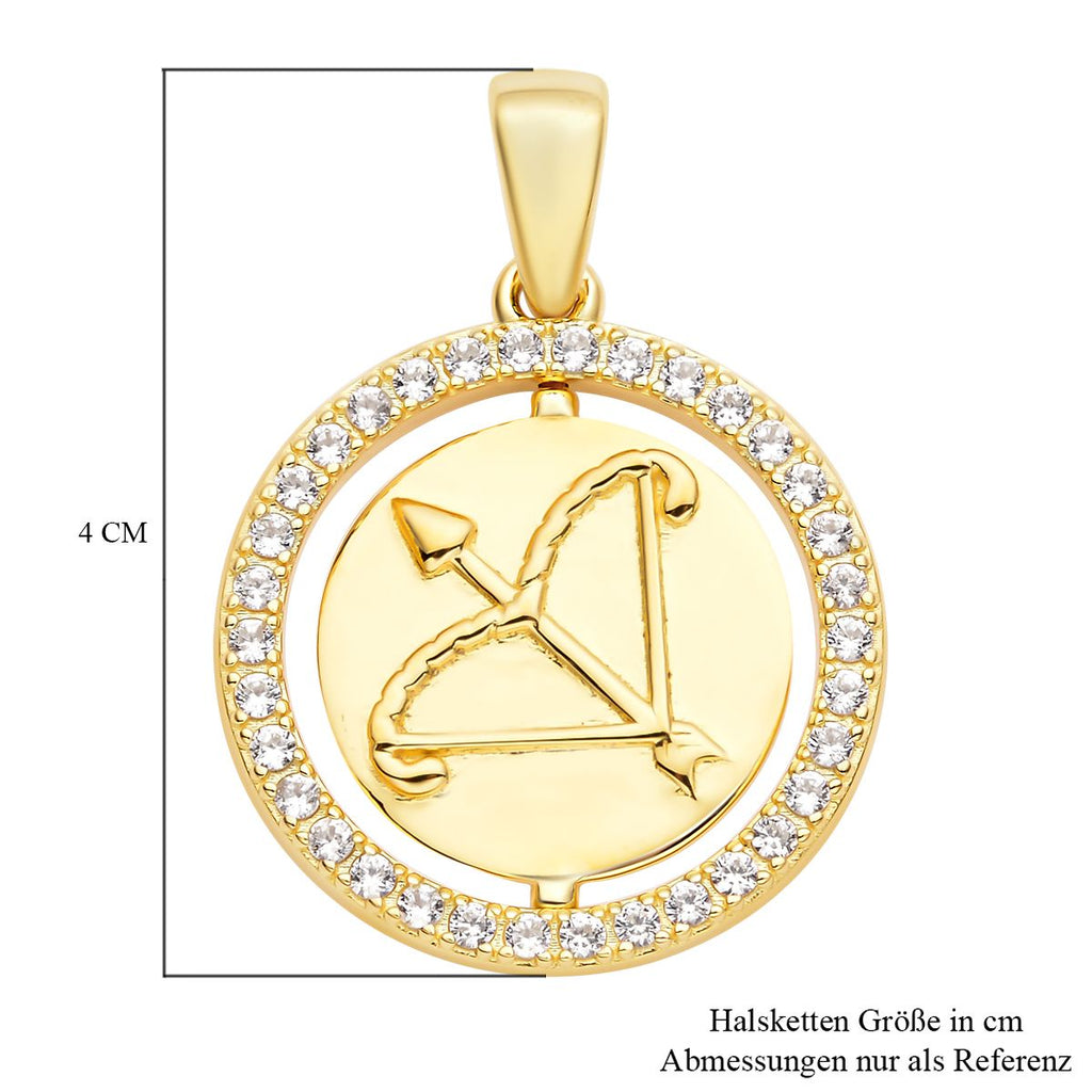 Weißer Zirkon Schütze-Anhänger, 925 Silber vergoldet ca. 0,63 ct