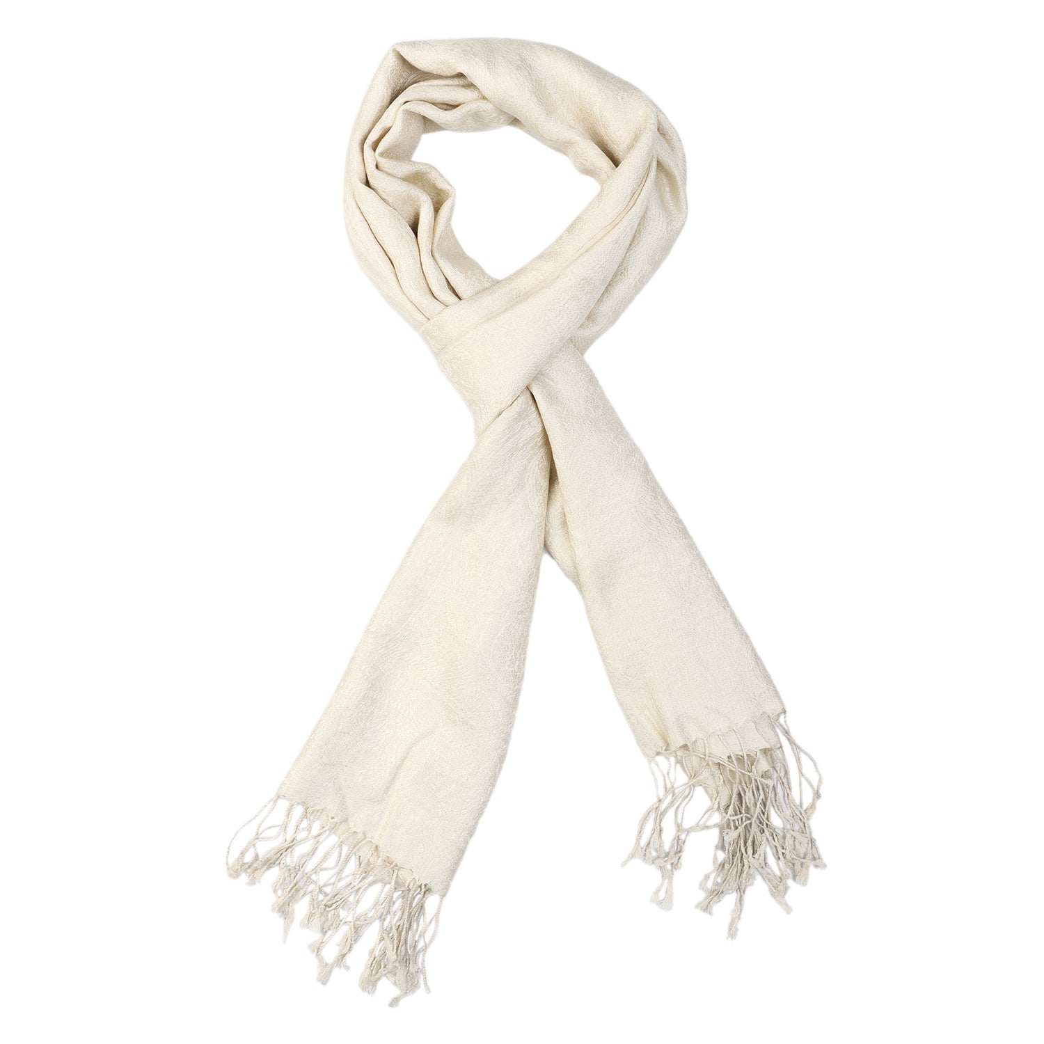 Premium Kollektion - gewebter Schal, 100% Natur Seide, Jamawar Design, 68x190 cm, Elfenbein