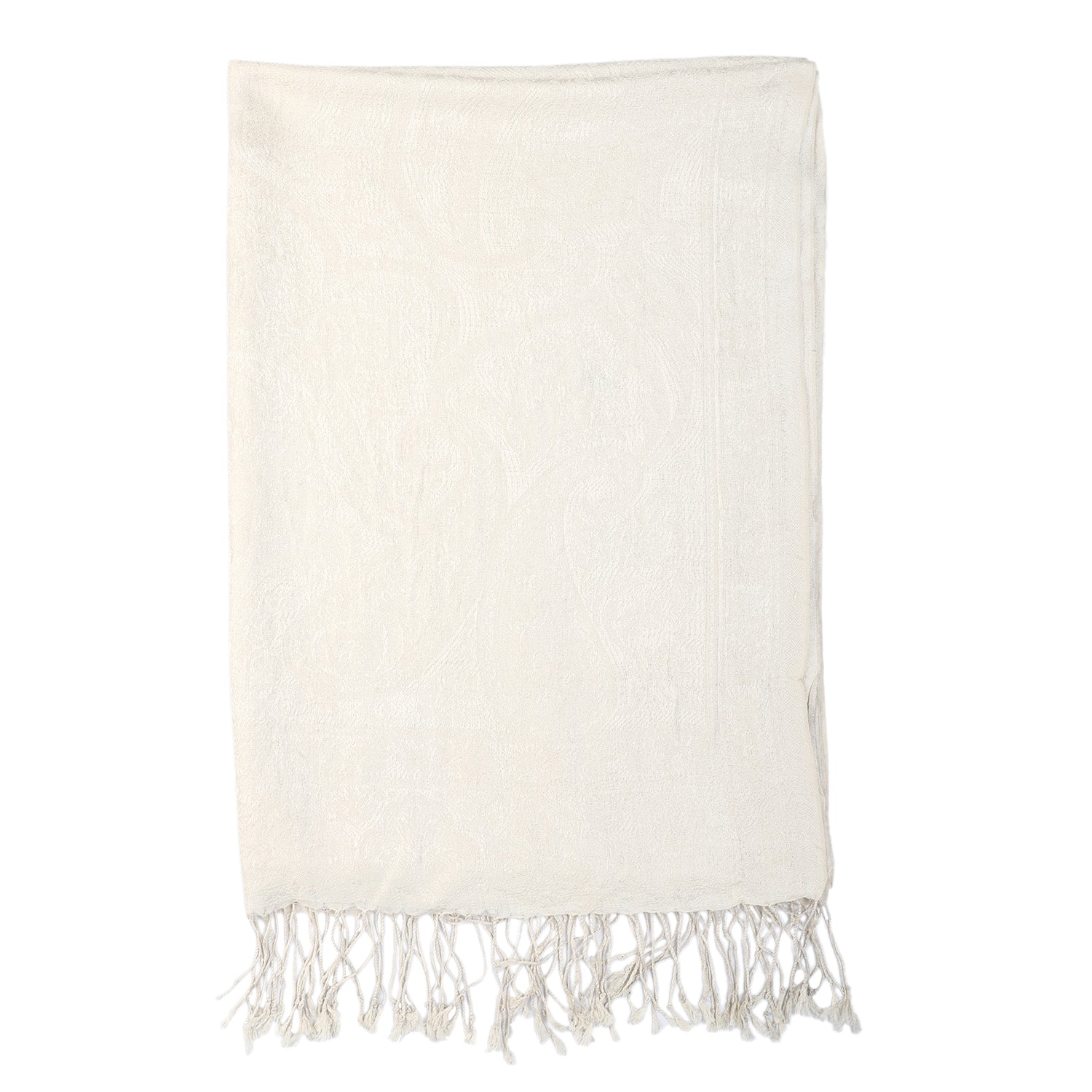 Premium Kollektion - gewebter Schal, 100% Natur Seide, Jamawar Design, 68x190 cm, Elfenbein