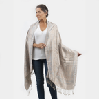 Premium Kollektion - gewebter Schal, 100% Natur Seide, Jamawar Design, 68x190 cm, Creme