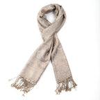 Premium Kollektion - gewebter Schal, 100% Natur Seide, Jamawar Design, 68x190 cm, Creme