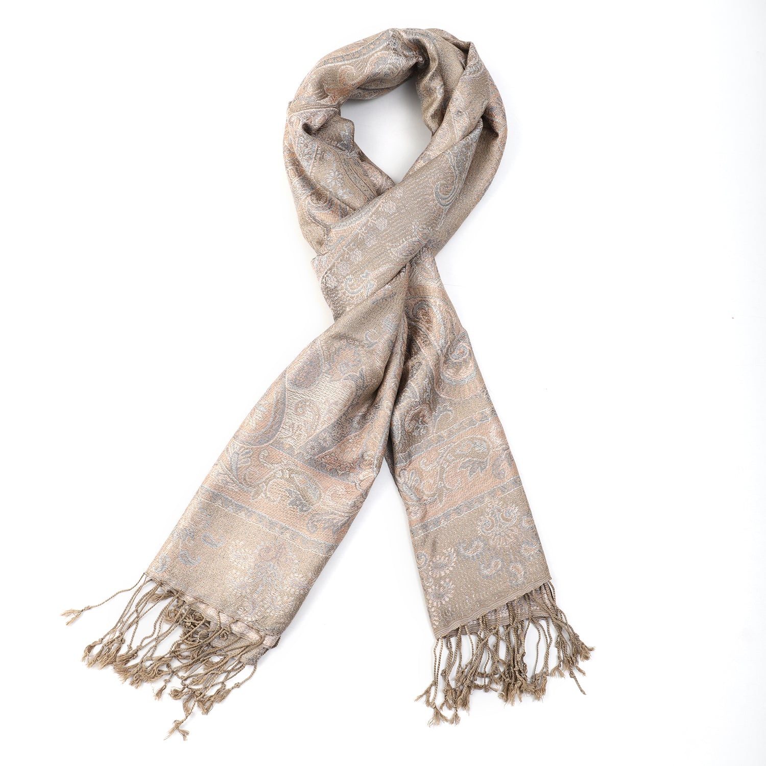 Premium Kollektion - gewebter Schal, 100% Natur Seide, Jamawar Design, 68x190 cm, Creme