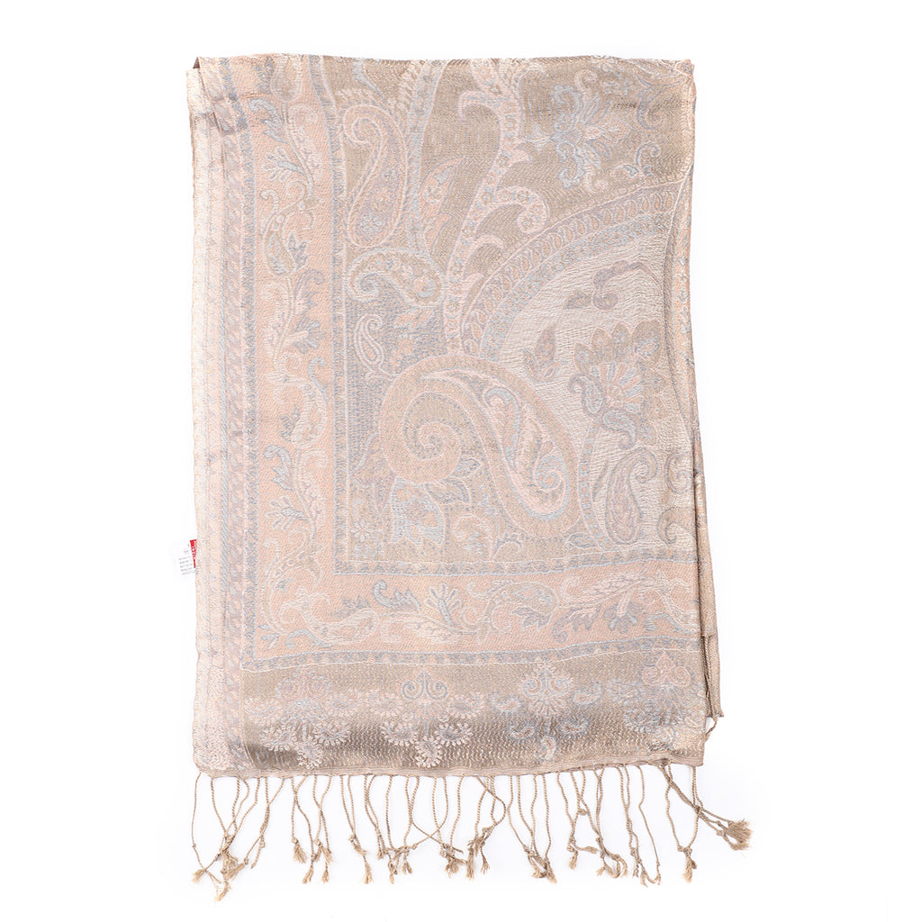 Premium Kollektion - gewebter Schal, 100% Natur Seide, Jamawar Design, 68x190 cm, Creme