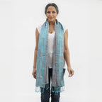 Premium Kollektion - gewebter Schal, 100% Natur Seide, Jamawar Design, 68x190 cm, Himmelblau