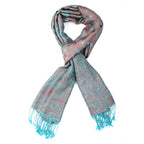 Premium Kollektion - gewebter Schal, 100% Natur Seide, Jamawar Design, 68x190 cm, Himmelblau