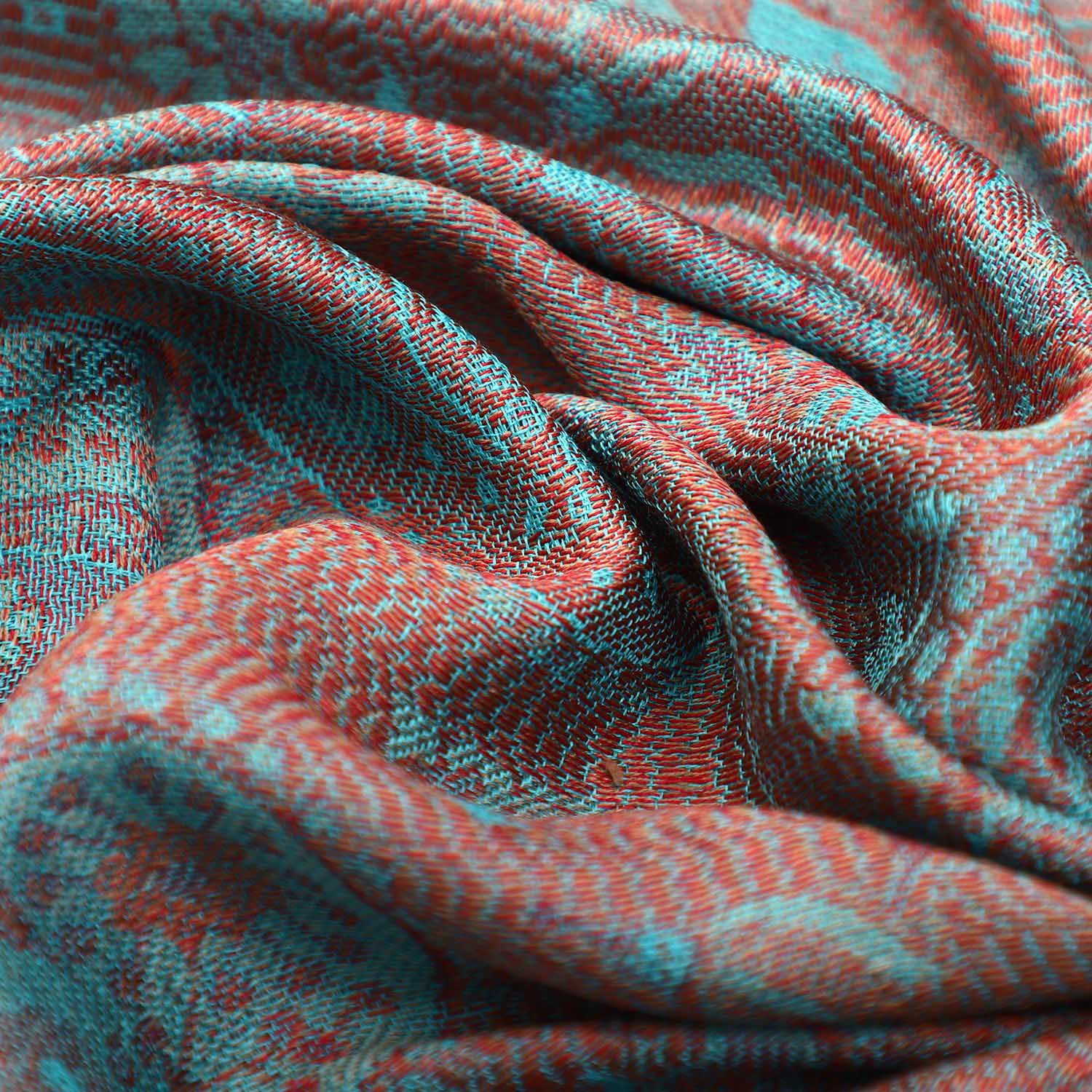 Premium Kollektion - gewebter Schal, 100% Natur Seide, Jamawar Design, 68x190 cm, Himmelblau