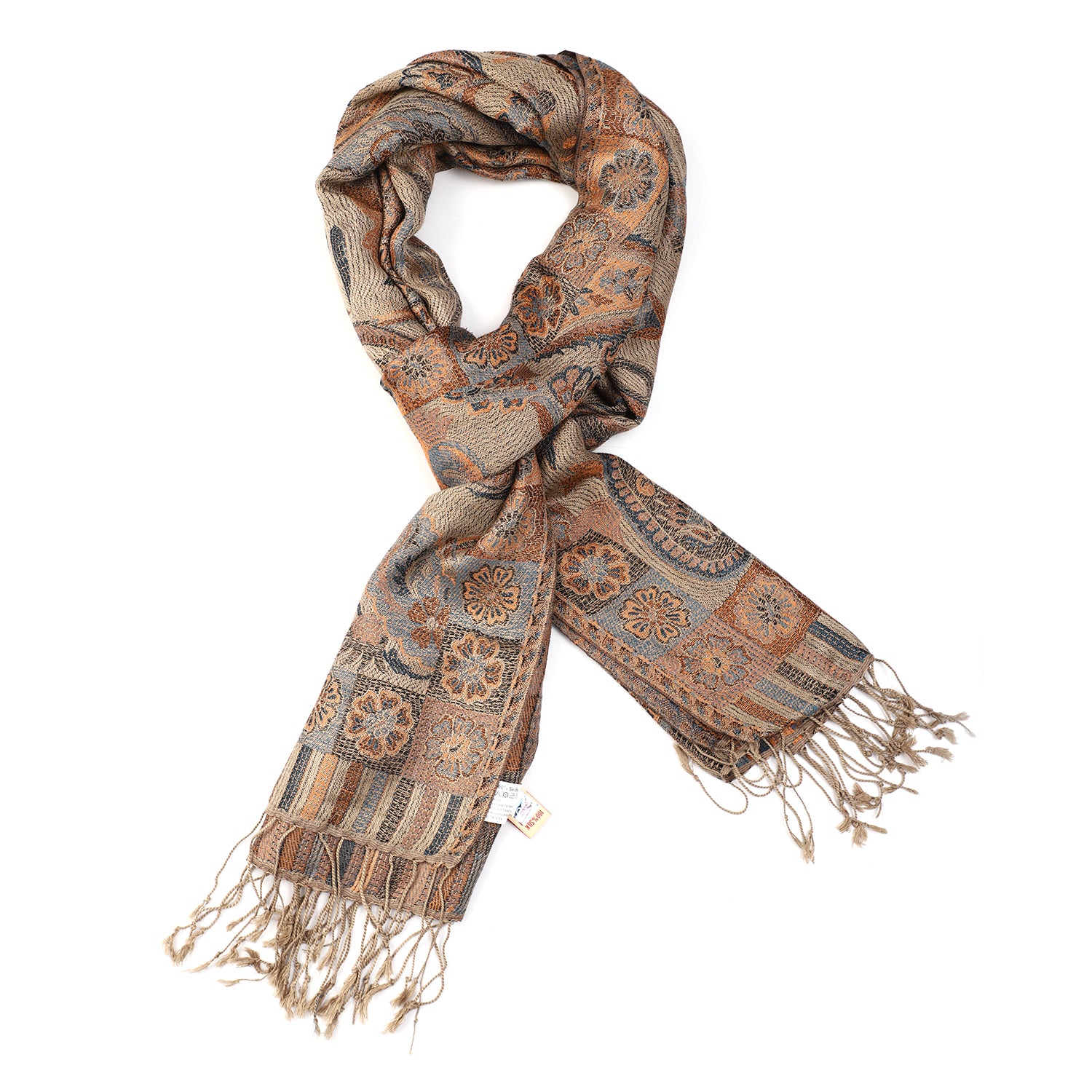 Premium Kollektion - gewebter Schal, 100% Natur Seide, Jamawar Design, 68x190 cm, Erdfarben