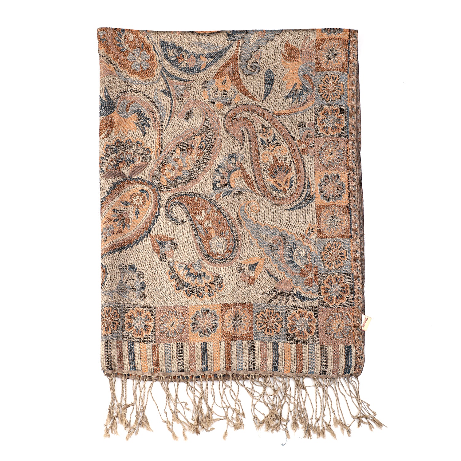 Premium Kollektion - gewebter Schal, 100% Natur Seide, Jamawar Design, 68x190 cm, Erdfarben