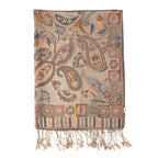 Premium Kollektion - gewebter Schal, 100% Natur Seide, Jamawar Design, 68x190 cm, Erdfarben
