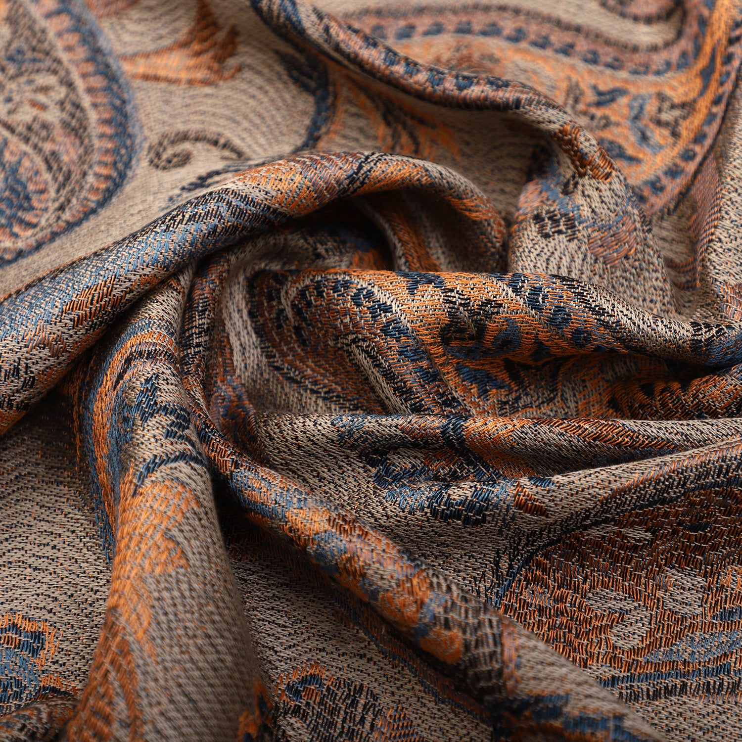 Premium Kollektion - gewebter Schal, 100% Natur Seide, Jamawar Design, 68x190 cm, Erdfarben