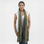 Premium Kollektion - gewebter Schulterschal, Natur Seide und Wolle, Jamawar Design, 70x200 cm, Olivgrün