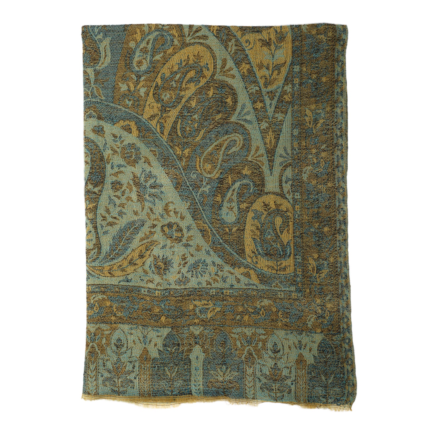 Premium Kollektion - gewebter Schulterschal, Natur Seide und Wolle, Jamawar Design, 70x200 cm, Olivgrün