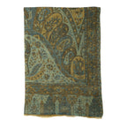 Premium Kollektion - gewebter Schulterschal, Natur Seide und Wolle, Jamawar Design, 70x200 cm, Olivgrün