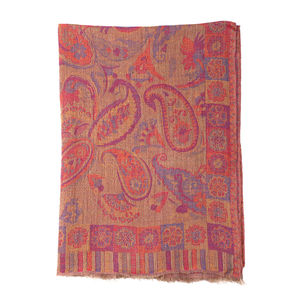 Premium Kollektion - gewebter Schal, Natur Seide und Wolle, Jamawar Design, 70x200 cm, Lavendel