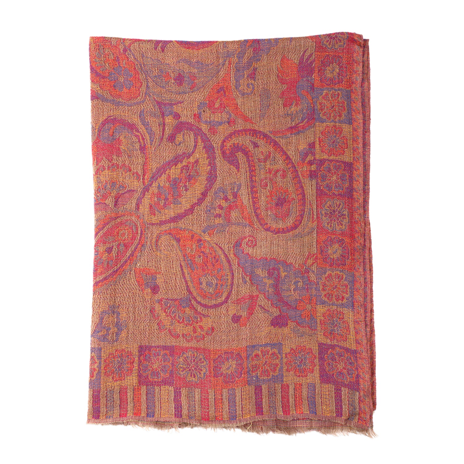 Premium Kollektion - gewebter Schal, Natur Seide und Wolle, Jamawar Design, 70x200 cm, Lavendel