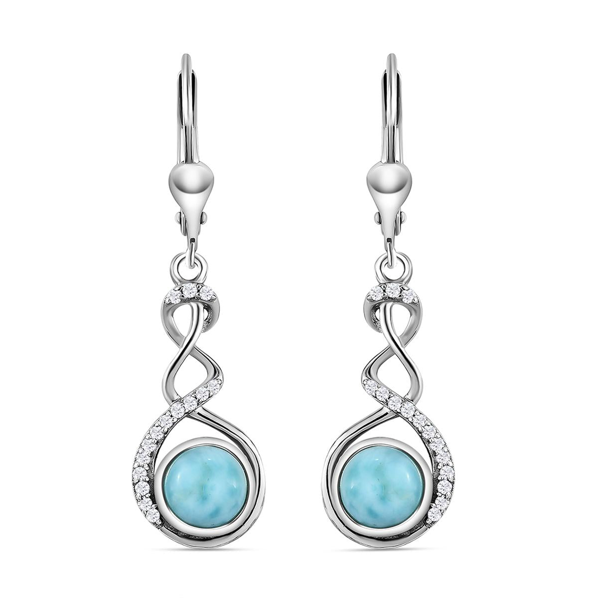 Larimar und weiße Zirkon-Ohrringe, 925 Silber platiniert ca. 2,35 ct