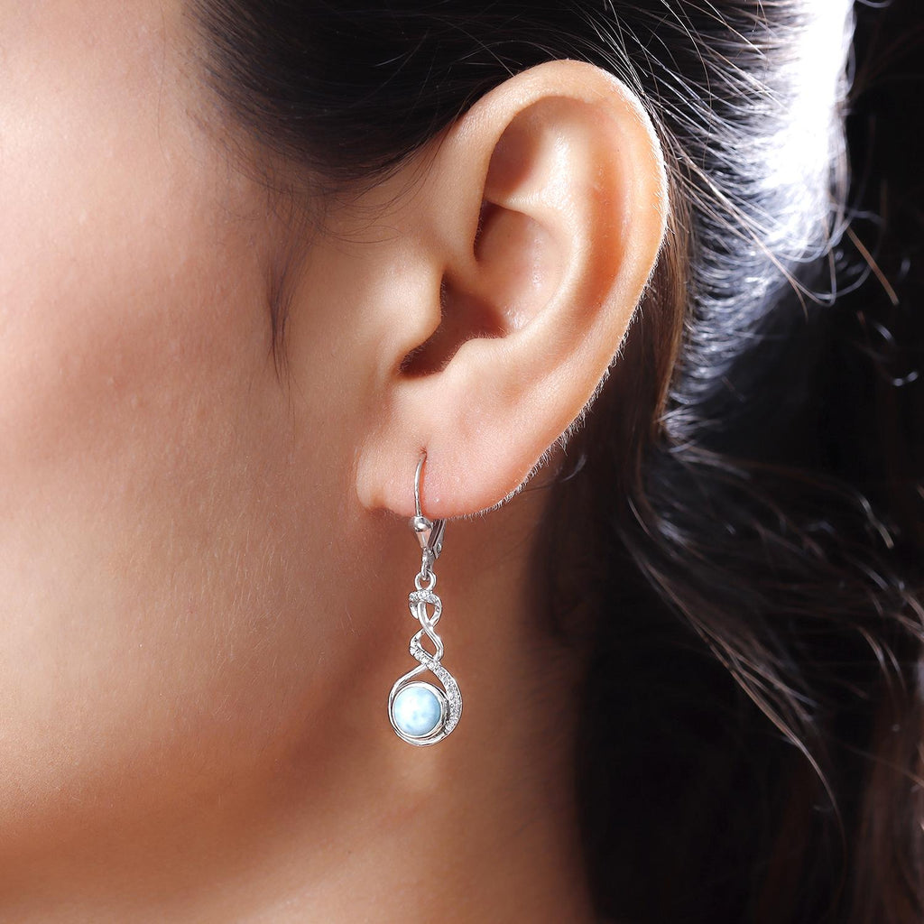 Larimar und weiße Zirkon-Ohrringe, 925 Silber platiniert ca. 2,35 ct