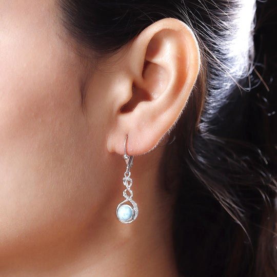 Larimar und weiße Zirkon-Ohrringe, 925 Silber platiniert ca. 2,35 ct
