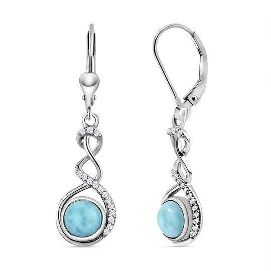 Larimar und weiße Zirkon-Ohrringe, 925 Silber platiniert ca. 2,35 ct