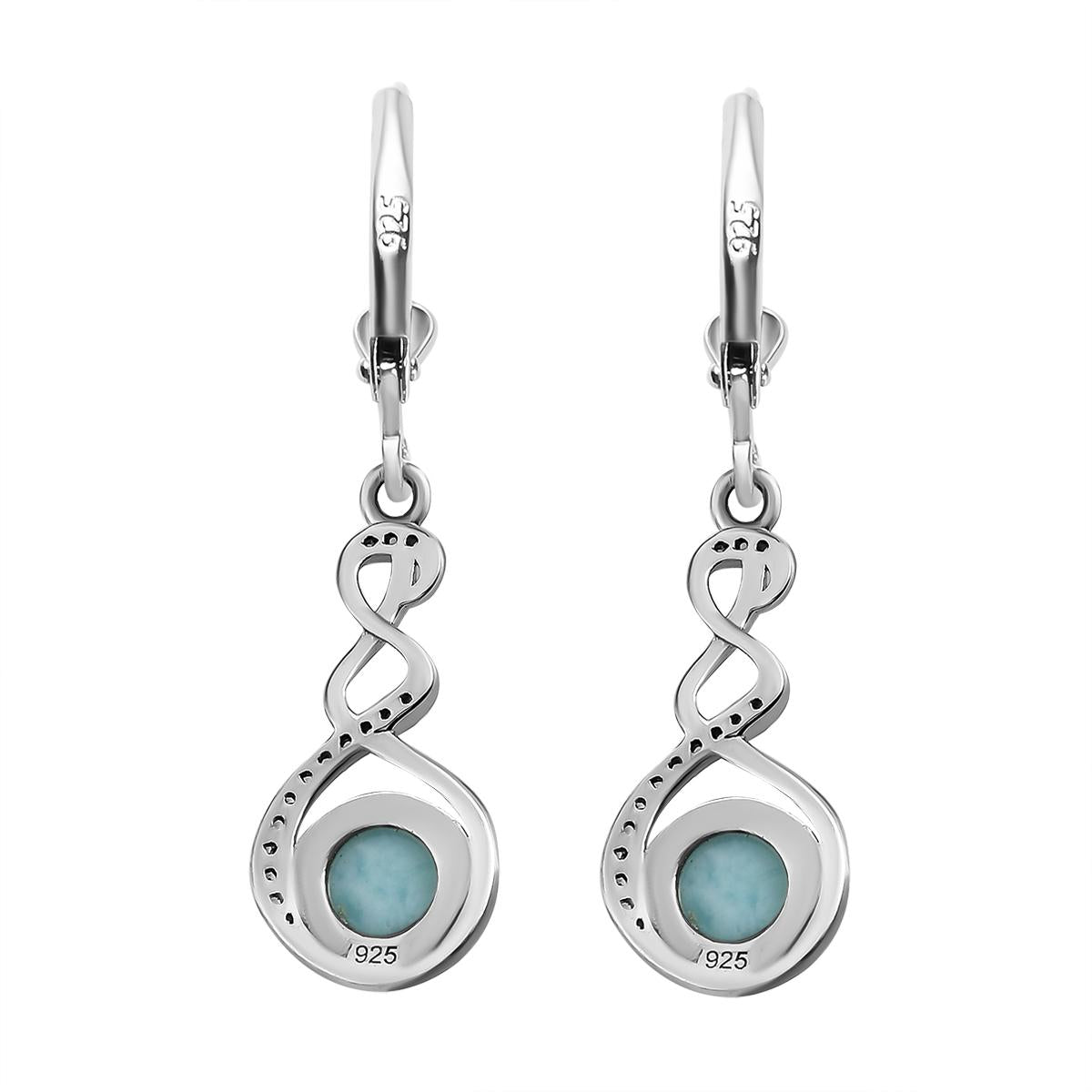 Larimar und weiße Zirkon-Ohrringe, 925 Silber platiniert ca. 2,35 ct