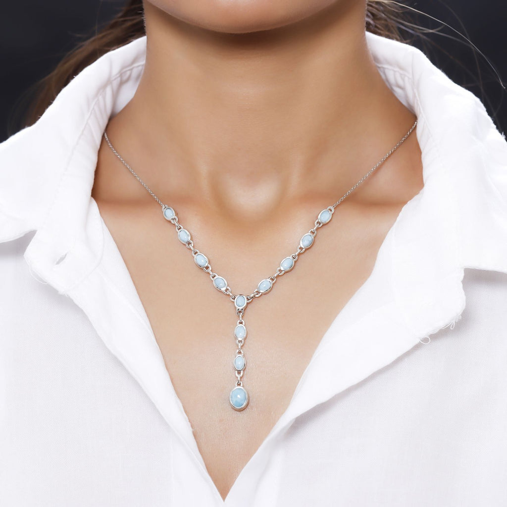 Larimar Collier, ca. 45 cm, 925 Silber platiniert ca. 7.24 ct