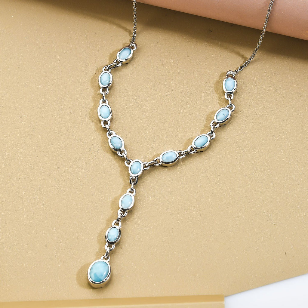 Larimar Collier, ca. 45 cm, 925 Silber platiniert ca. 7.24 ct