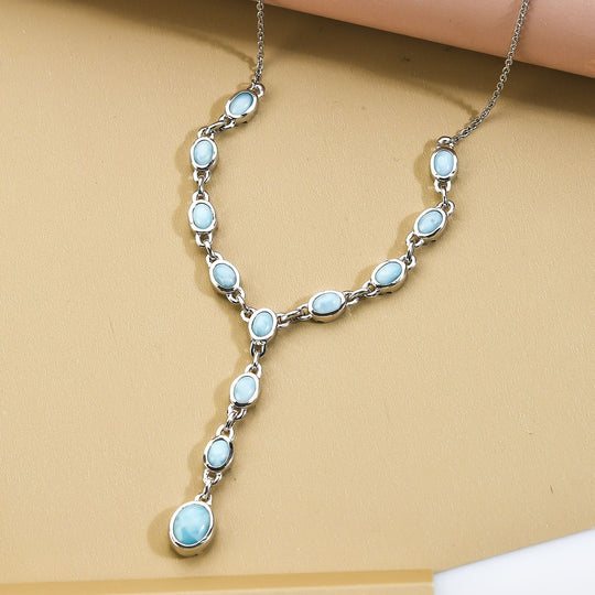 Larimar Collier, ca. 45 cm, 925 Silber platiniert ca. 7.24 ct