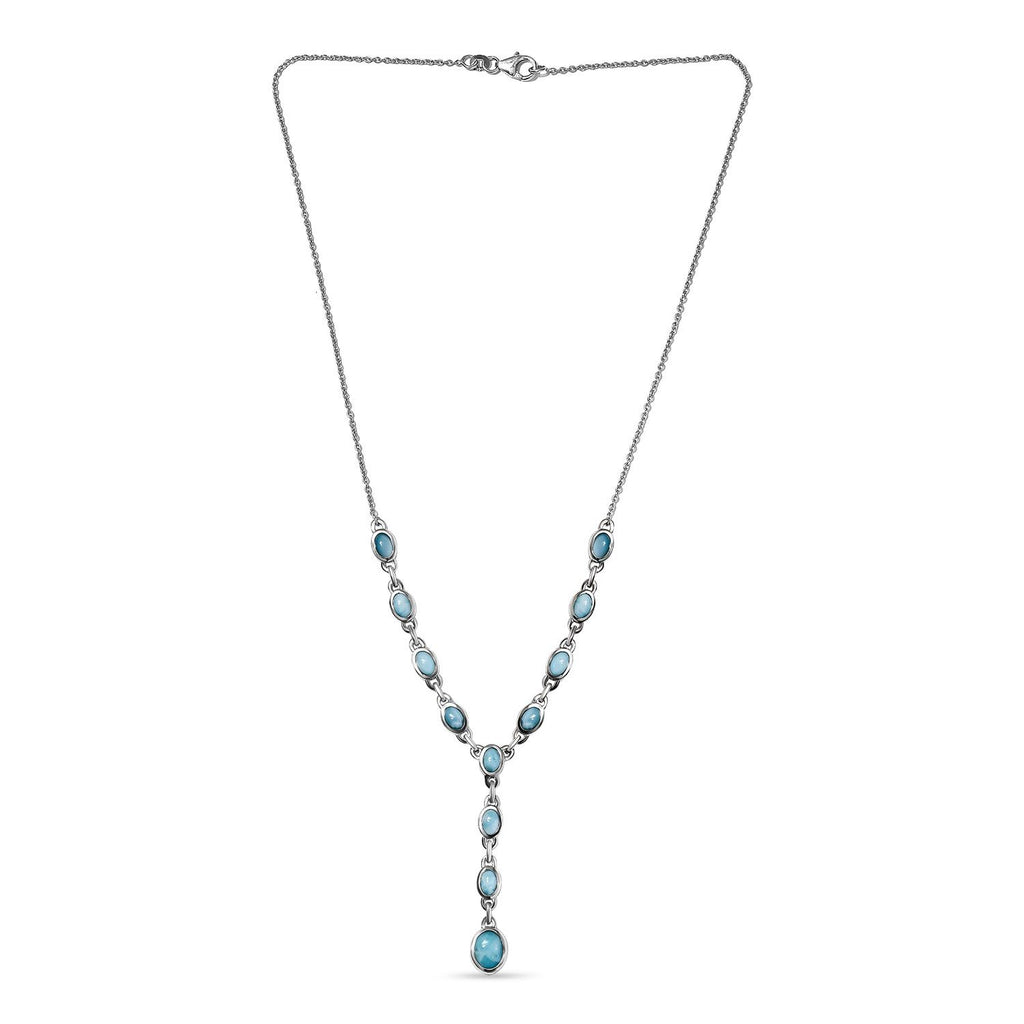 Larimar Collier, ca. 45 cm, 925 Silber platiniert ca. 7.24 ct