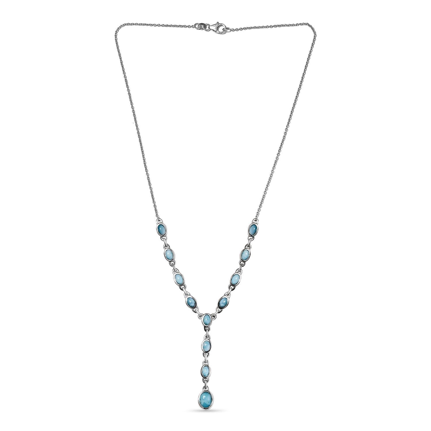 Larimar Collier, ca. 45 cm, 925 Silber platiniert ca. 7.24 ct