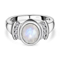 Premium Regenbogen Mondstein und weißer Zirkon-Ring, 925 Silber platiniert (Größe 16.00) ca. 2.00 ct