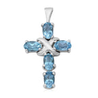 Schweizer Blautopas Kreuz-Anhänger, 925 Silber platiniert ca. 1,35 ct