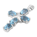 Schweizer Blautopas Kreuz-Anhänger, 925 Silber platiniert ca. 1,35 ct