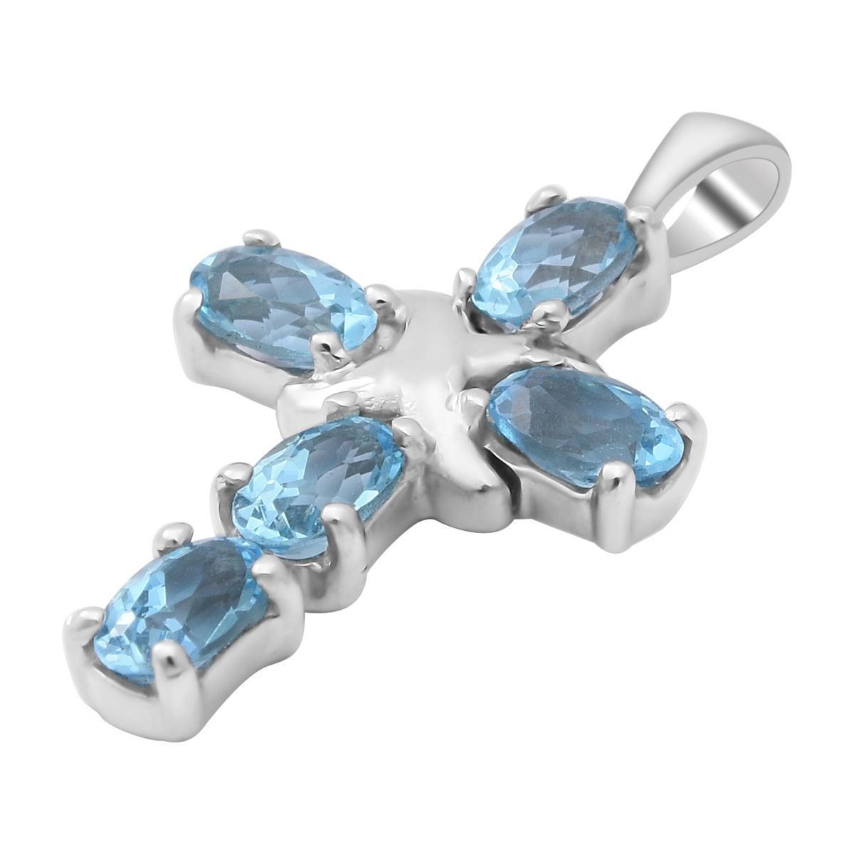 Schweizer Blautopas Kreuz-Anhänger, 925 Silber platiniert ca. 1,35 ct