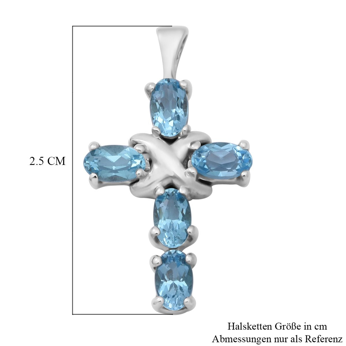 Schweizer Blautopas Kreuz-Anhänger, 925 Silber platiniert ca. 1,35 ct