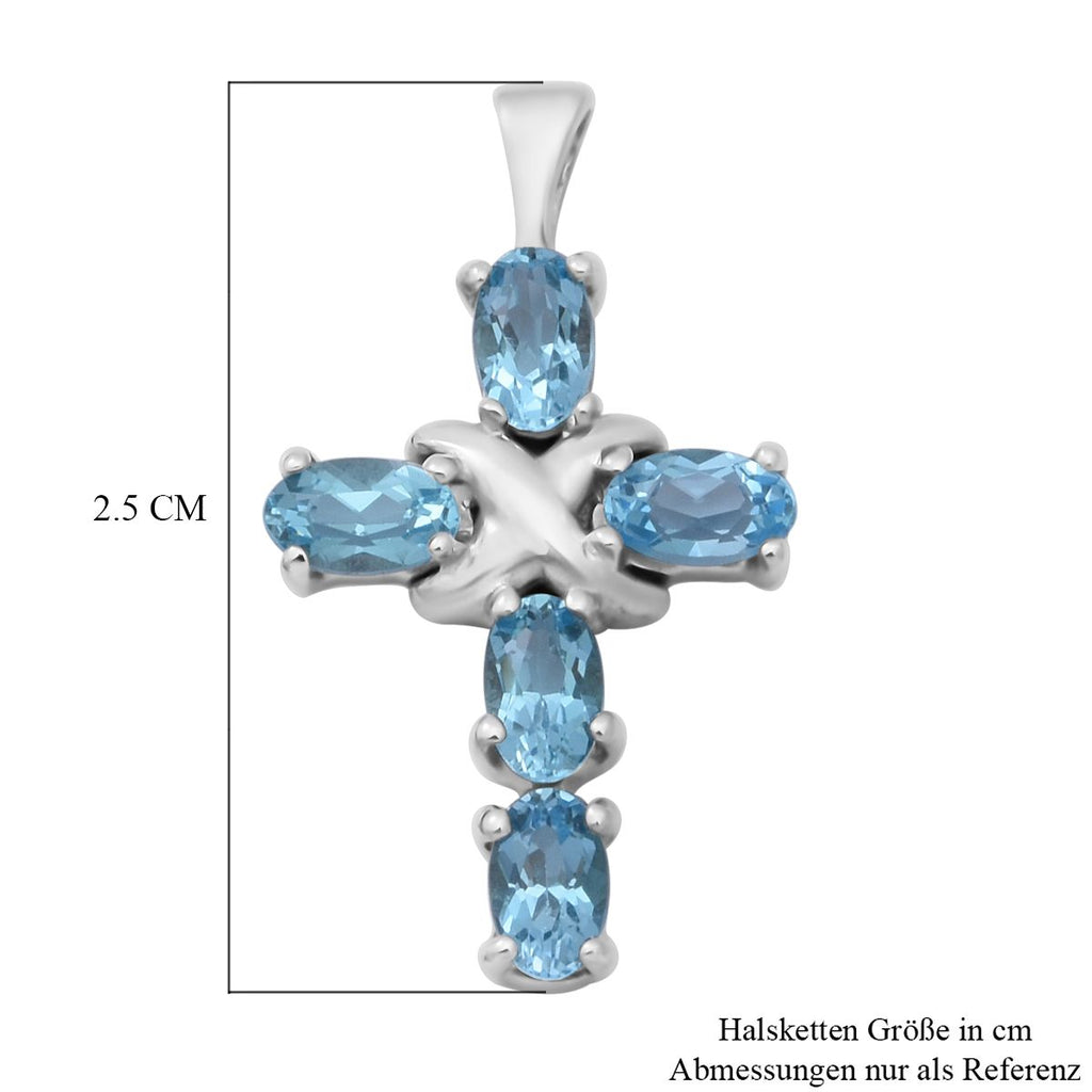 Schweizer Blautopas Kreuz-Anhänger, 925 Silber platiniert ca. 1,35 ct