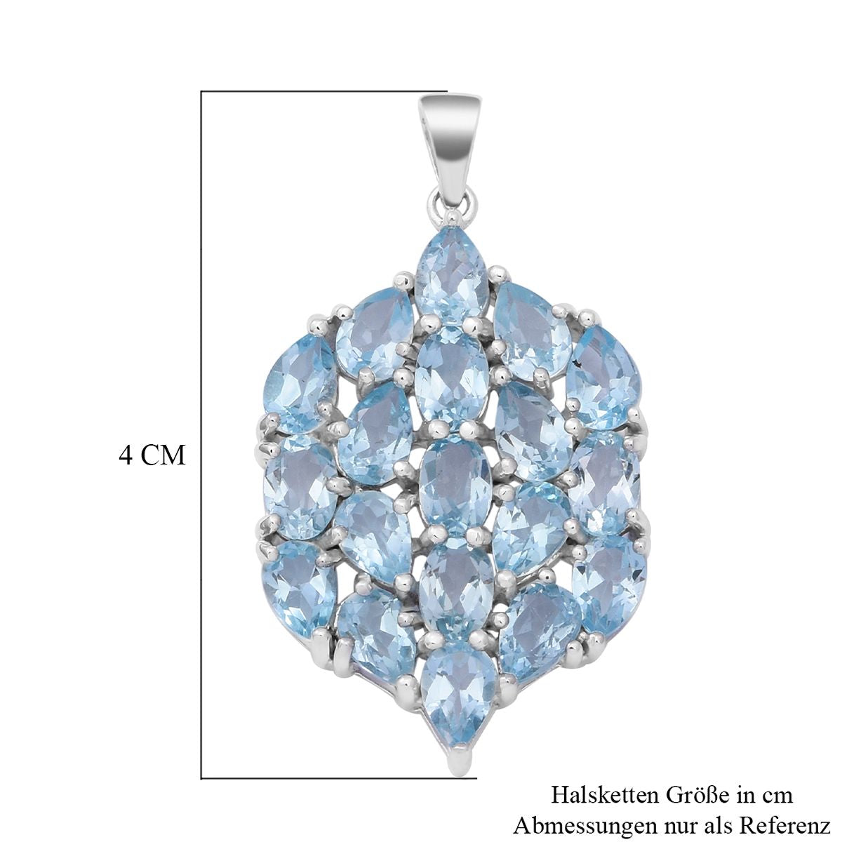 Himmelblauer Topas Anhänger, 925 Silber platiniert ca. 9,51 ct