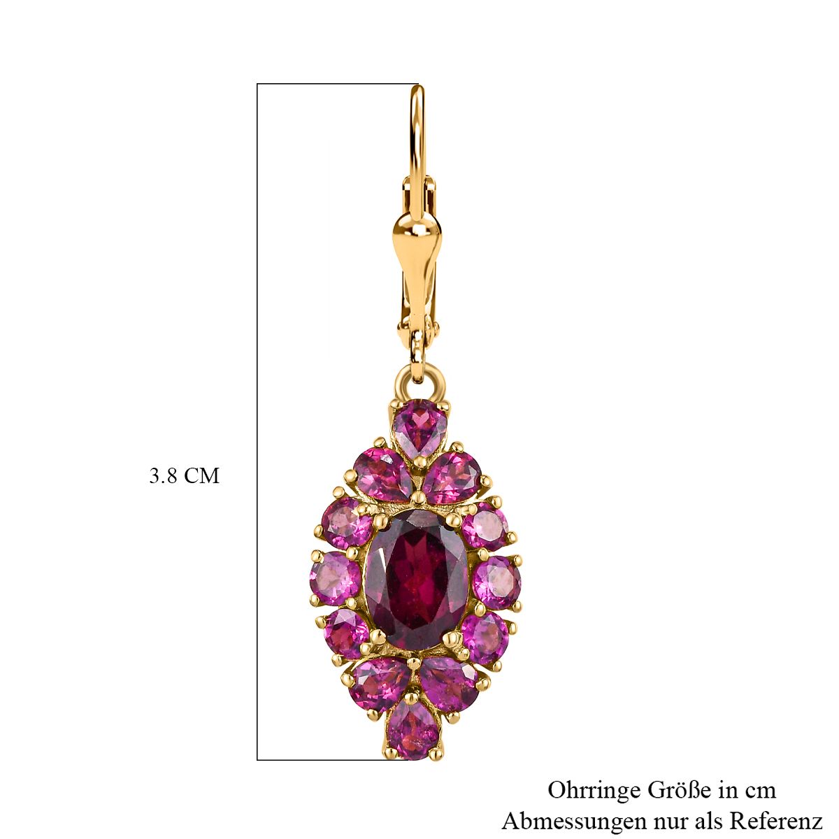 Rhodolith Granat-Ohrringe, 925 Silber vergoldet ca. 6,65 ct