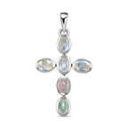 Premium Regenbogen Mondstein-Anhänger, 925 Silber platiniert, ca. 2.98 ct
